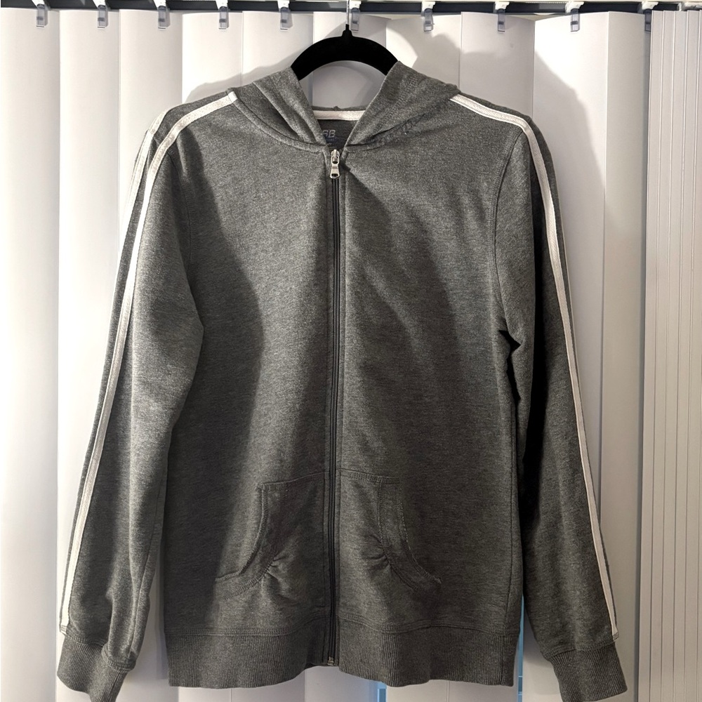 SJB Active Gray Zip-Up Hoodie with White Stripes Size Medium